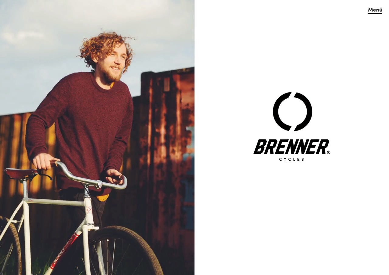 Startseite von brennercycles.de: ein Fahrer mit seinem Rad, daneben das Logo
