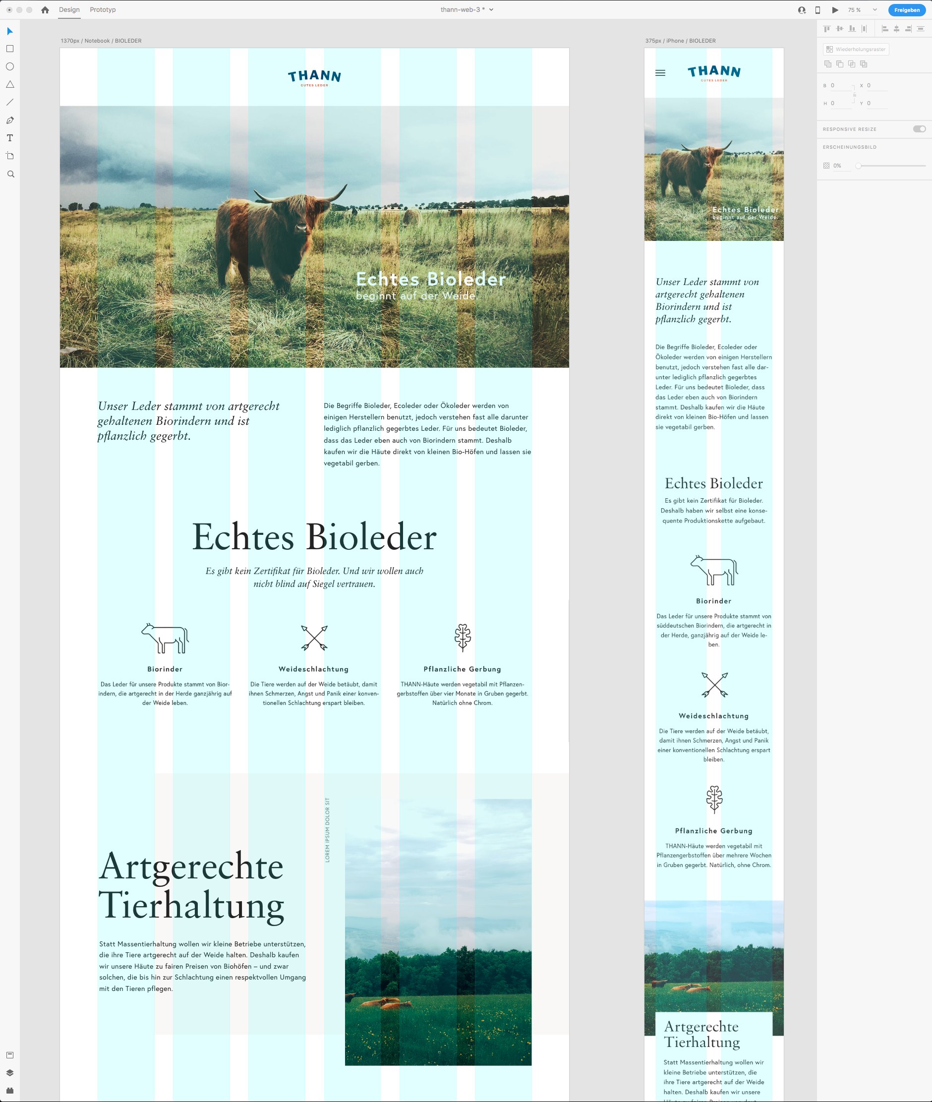 Die Website in XD, auf dem Notebook und dem iPhone